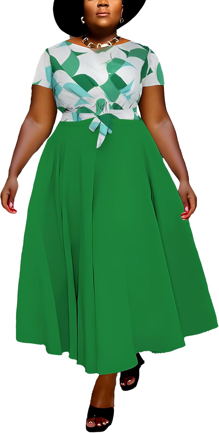 Women Plus Size A Line Maxi Dress with Pockets for Elegance