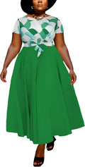 Women Plus Size A Line Maxi Dress - Self Tie Waist with Pockets