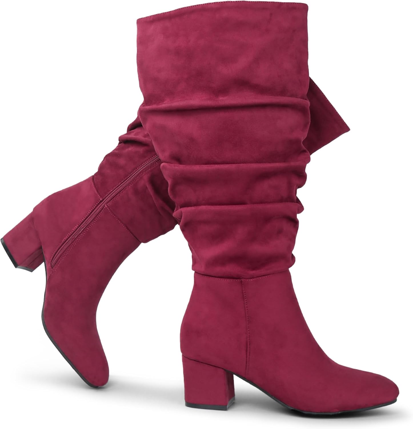 Women's Extra Wide Calf Slouchy Suede Boots with Block Heel
