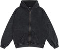 Bobeutou Mens Zip Up Acid Wash Hoodie Vintage Oversized Casual Fall