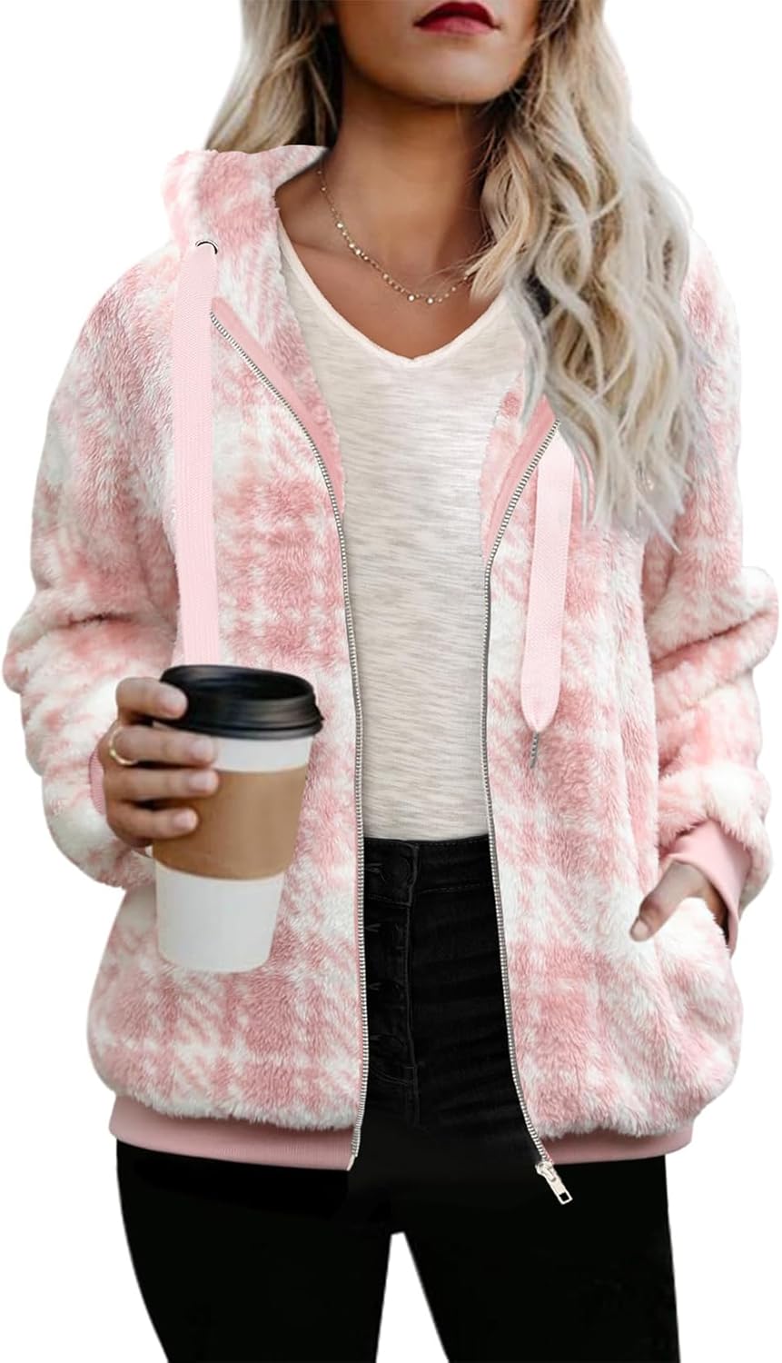 Nirovien Womens Sherpa Jacket Cozy Zip Up Hoodie with Pockets