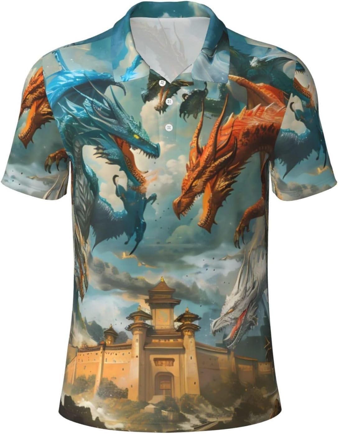 Bold Dragon Print Men's Golf Polo - Pevtufa