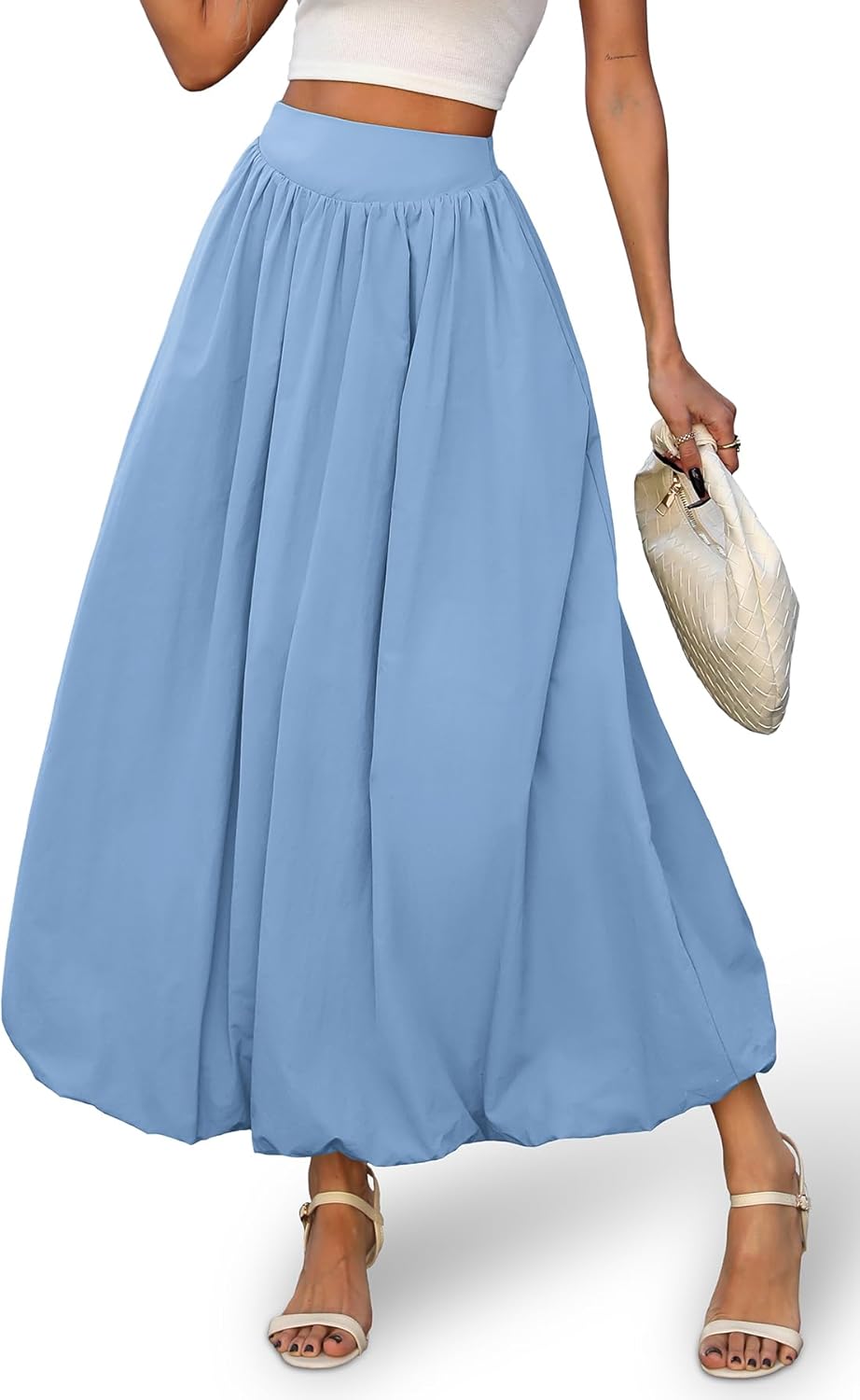 ELLEVEN Women's Bubble Maxi Skirt with Pockets for Style