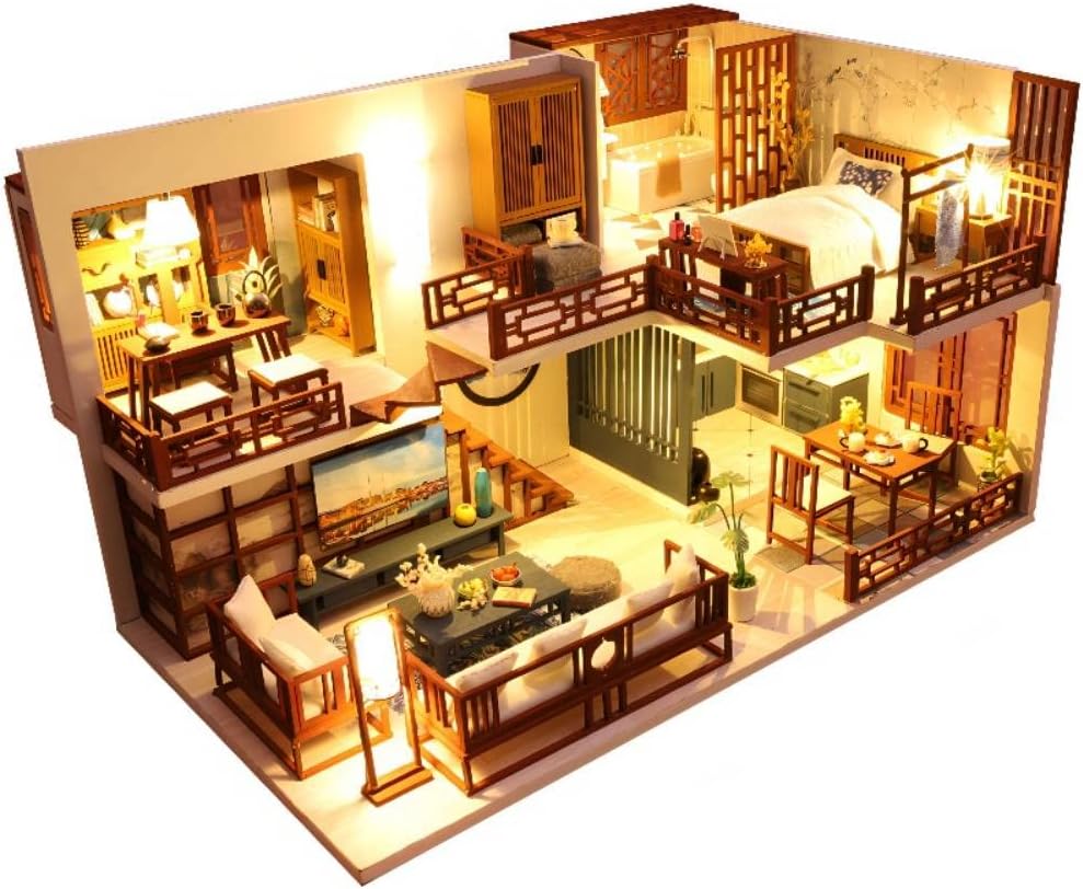 Lannso DIY Dollhouse Miniature Kit with Music Box and Cover