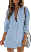 Womens Beach Cover Up Cotton Gauze Button Down Shirt - Loose Tunic