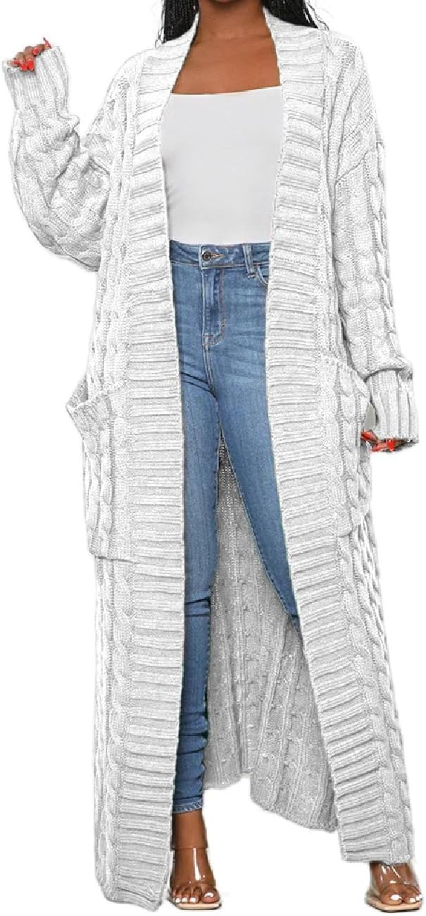 Womens Stylish Cable Knit Dual Chunky Cardigan with Pockets