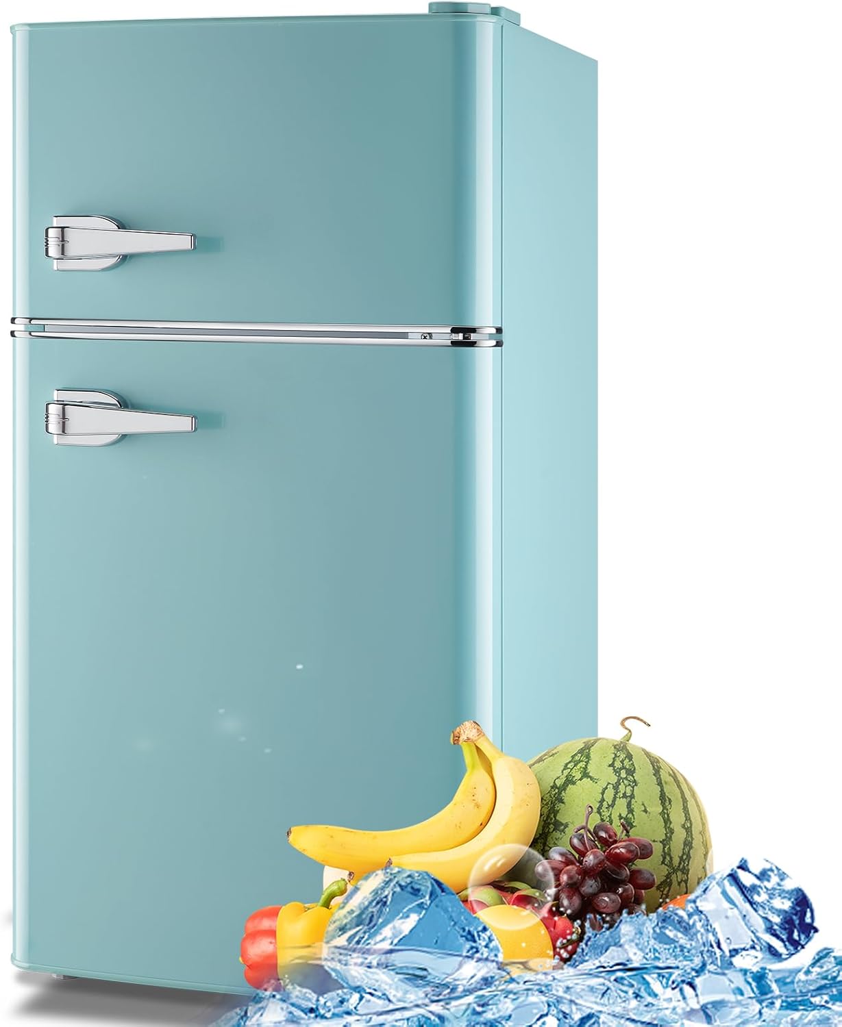 WANAI Retro Mini Fridge with Freezer for Bedroom and Office