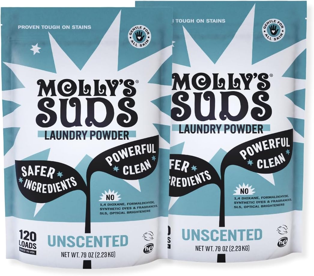 Molly's Suds Stain-Fighting Laundry Detergent | Gentle for Sensitive Skin | 240 Loads