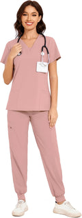 COZYFIT Scrubs for Women V-Neck Top & Cargo Pants Set - Organized