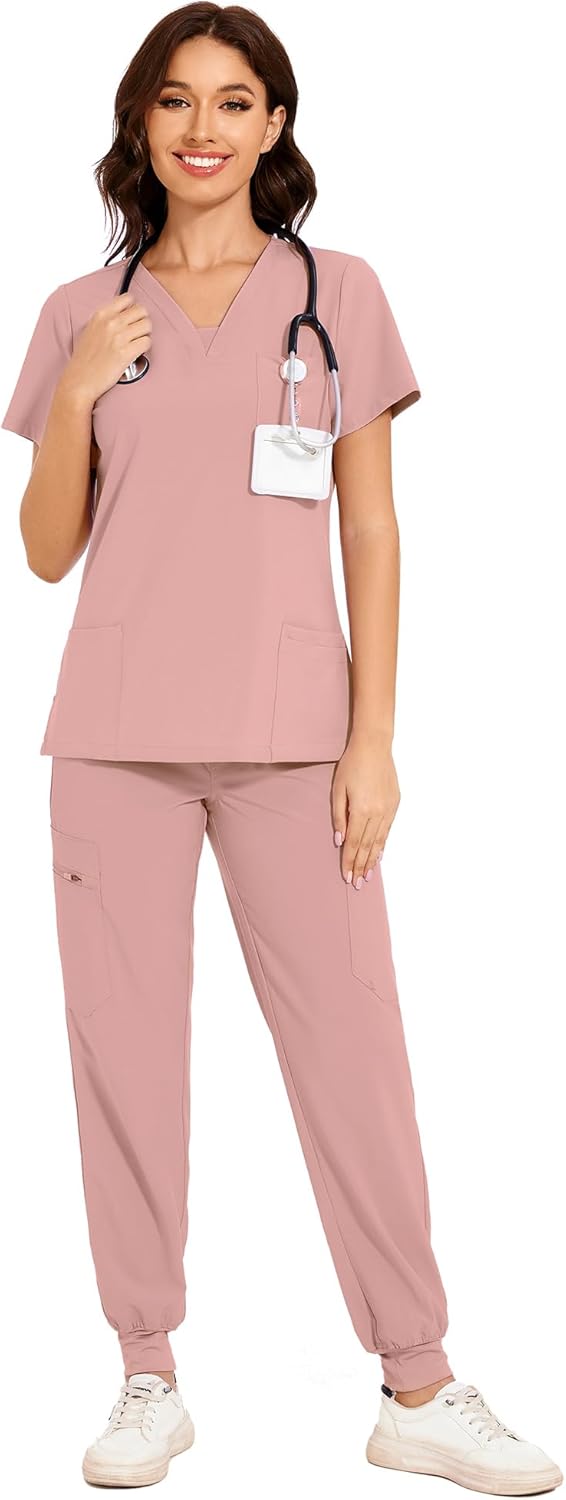 COZYFIT Scrubs for Women - V-Neck Top & Cargo Pants Set