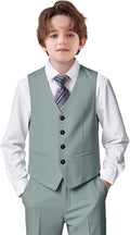 Sage Green Boys Slim Fit Suit Set - Vest, Pants, Shirt & Tie