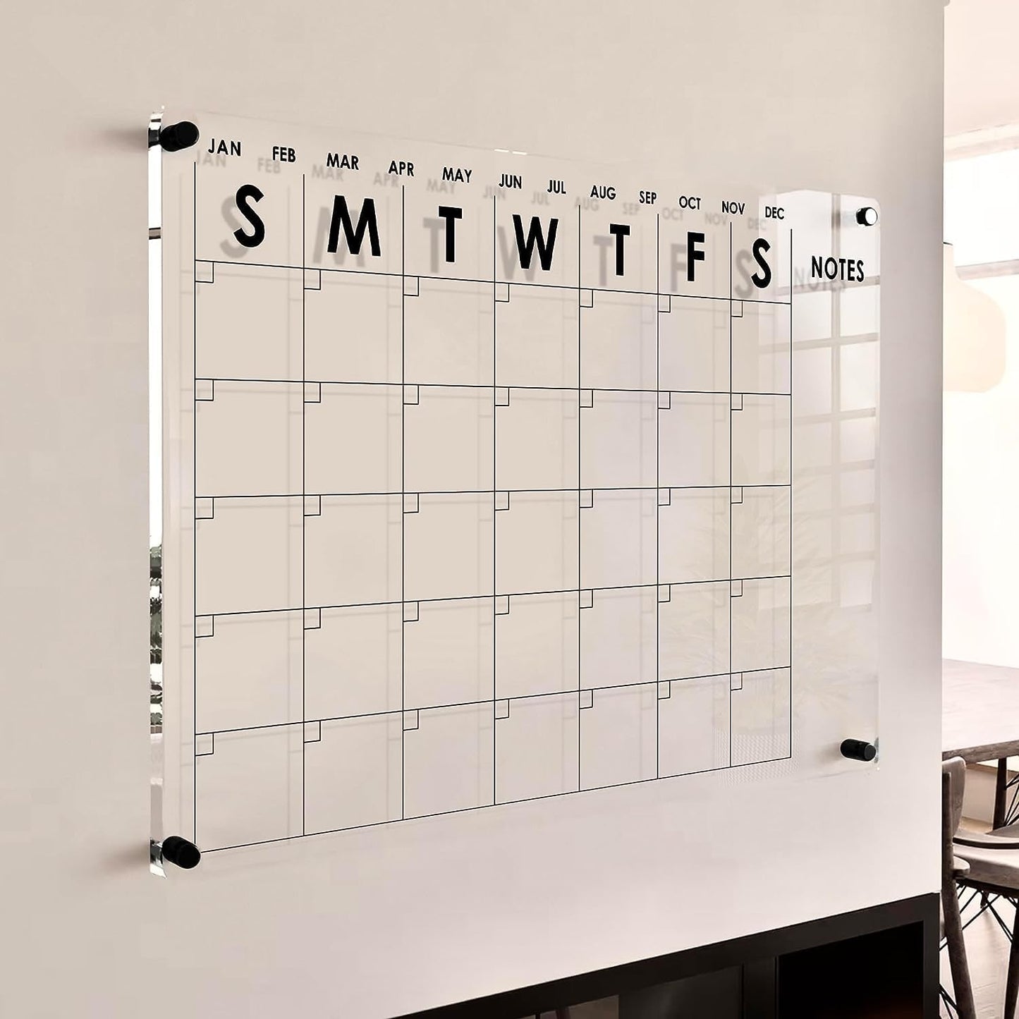 Oversize Premium Acrylic Calendar for Wall - Clear Dry Erase Board