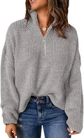 Dokotoo Womens 1/4 Zip Pullover Sweater - Dressy Casual V Neck Top