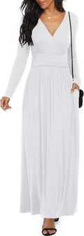 Stylish Long Sleeve Maxi Dress for Women Featuring Deep V Neck