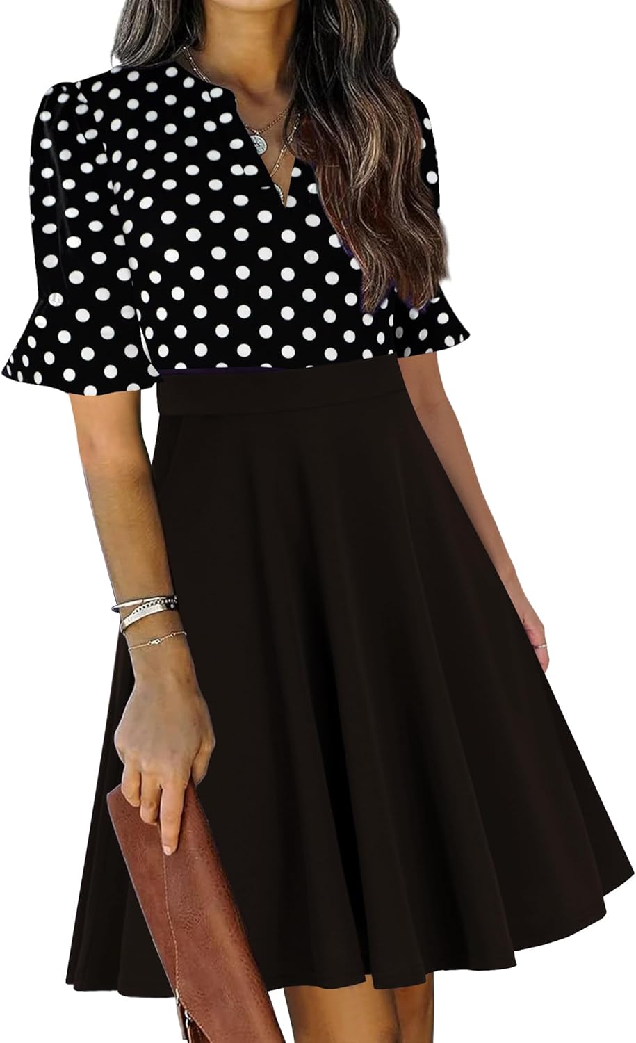 Mokayee Womens Summer V Neck Ruffle Sleeve Dress with Pockets