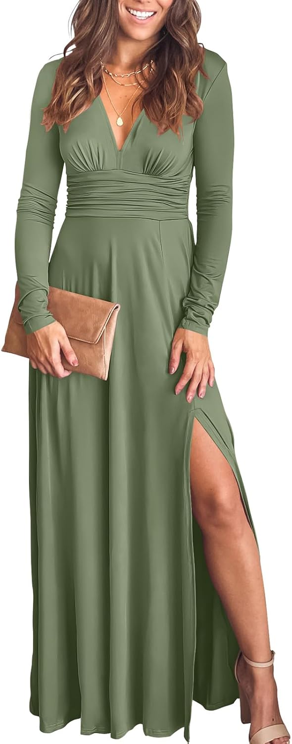 ANRABESS Deep V-Neck Maxi Dress - Elegant Fall Style