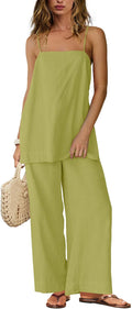 Linen 2 Piece Pants Set for Women - Spaghetti Strap Summer Outfit