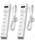 2 Pack Surge Protector 980 Joules, 6 Outlet Power Strip - Flat Plug