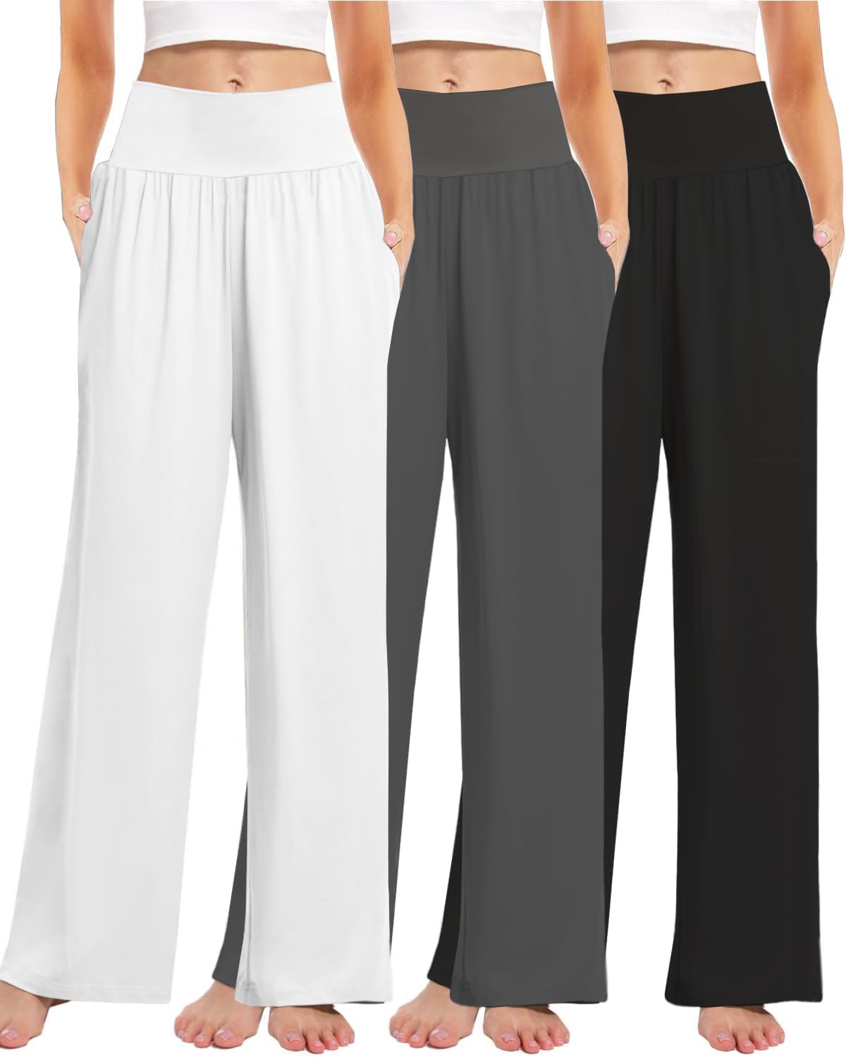 3PACK Women's Casual Loose Wide Leg Cozy Pants for Comfort