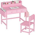 BOLUO Pink Kids Desk and Chair Set for Small Spaces and Storage