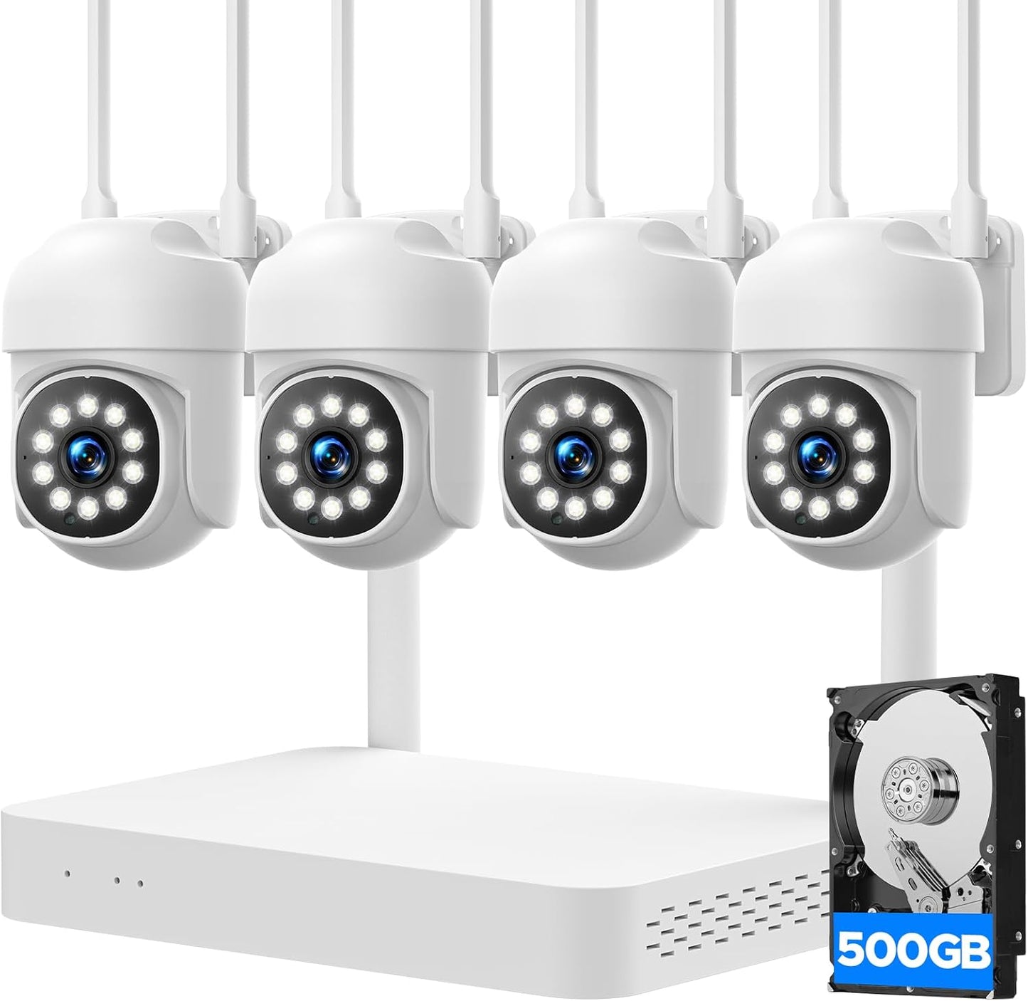 Home Security Camera System with 4Pcs PTZ Wireless Cameras