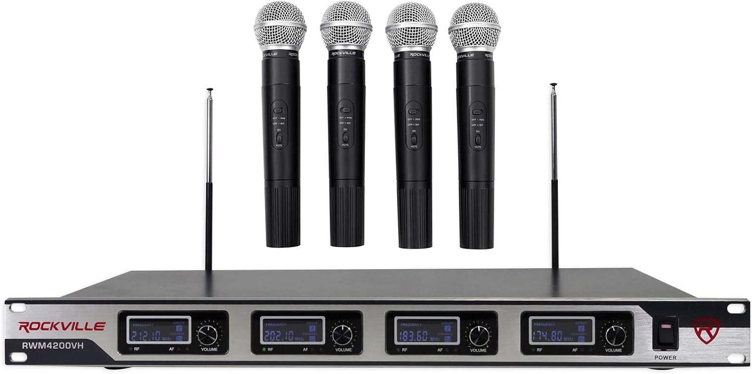 Rockville RWM4200VH VHF Wireless Quad Handheld Microphone System