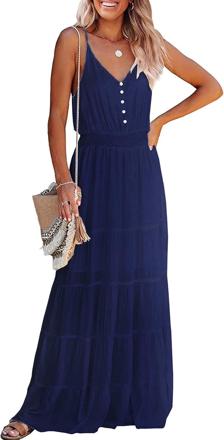 PRETTYGARDEN Summer Maxi Sundress for Women with Spaghetti Straps