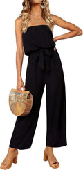 ZESICA Off Shoulder Strapless Belted Wide Leg Jumpsuit - Flattering