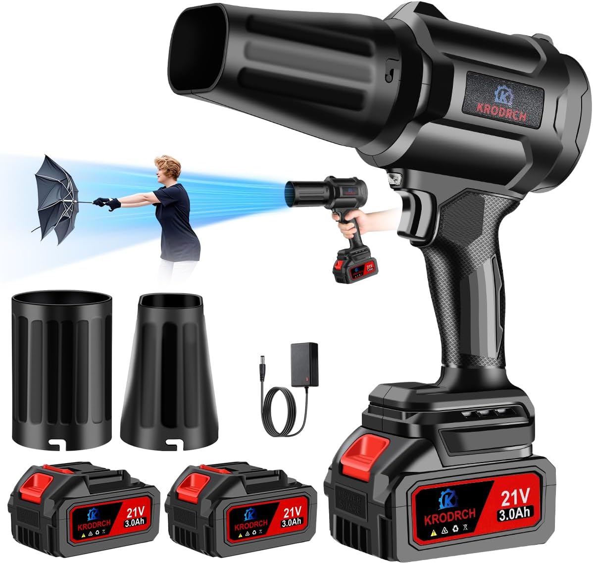Electric Cordless Leaf Blower with 2 Batteries for Lawn Care