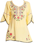 Mexican Peasant Blouses for Women Cotton Embroidered 3/4 Sleeve