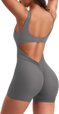 One Piece Workout Jumpsuit Backless V Back Scrunch - Tummy Control