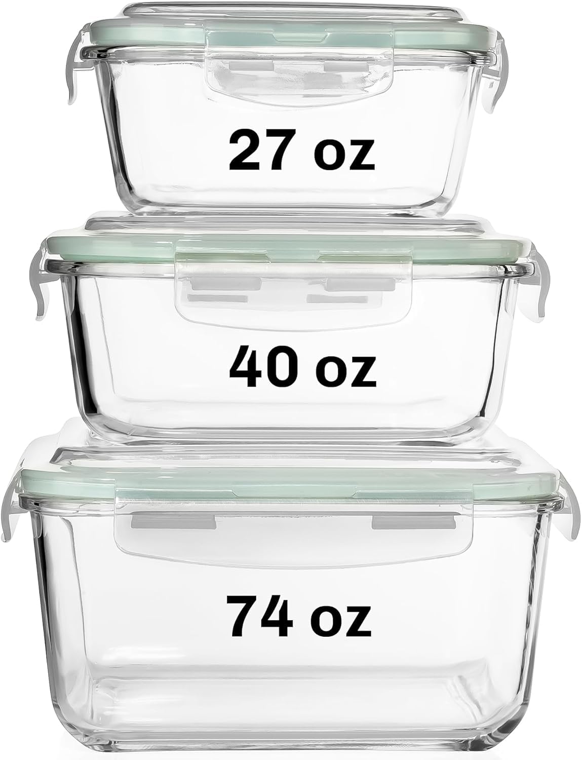 Razab 6 PC Square Glass Food Storage Containers Set for Meal Prep