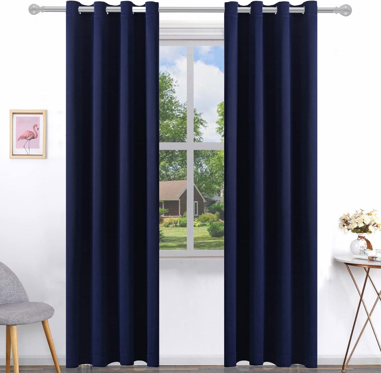 Pickluc Navy Blackout Curtain for Living Room, 108 in Long
