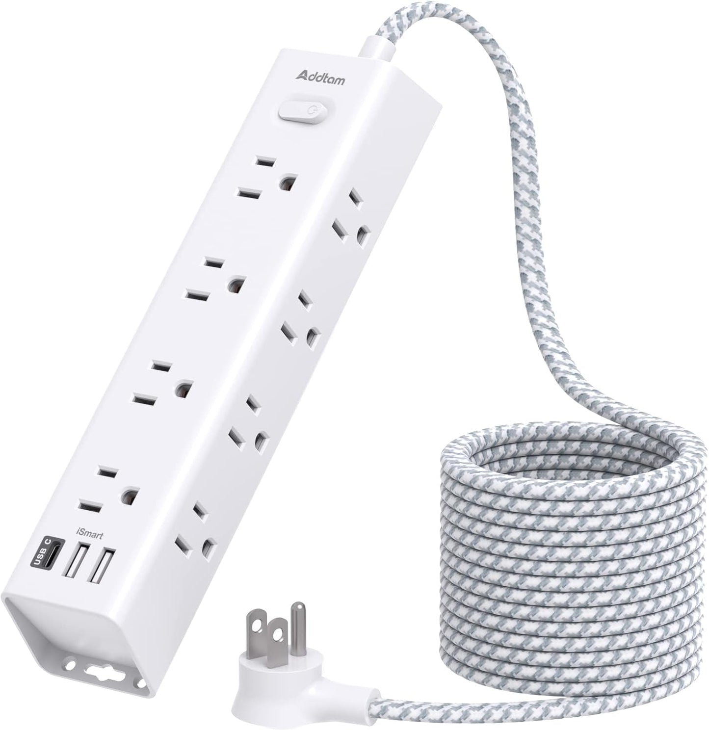 Addtam Surge Protector Power Strip - 12 Outlets, 3 USB, 10ft Cord