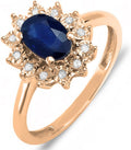 Oval Blue Sapphire & White Diamond Halo Engagement Ring - 10K Solid