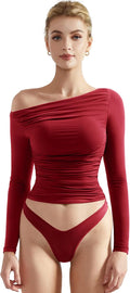 SUUKSESS Women Off Shoulder Long Sleeve Crop Top - Double Lined 24%