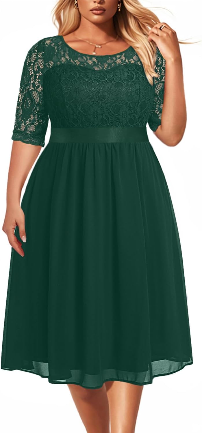 Elegant Plus Size Lace Chiffon Wedding Guest Dresses for Women