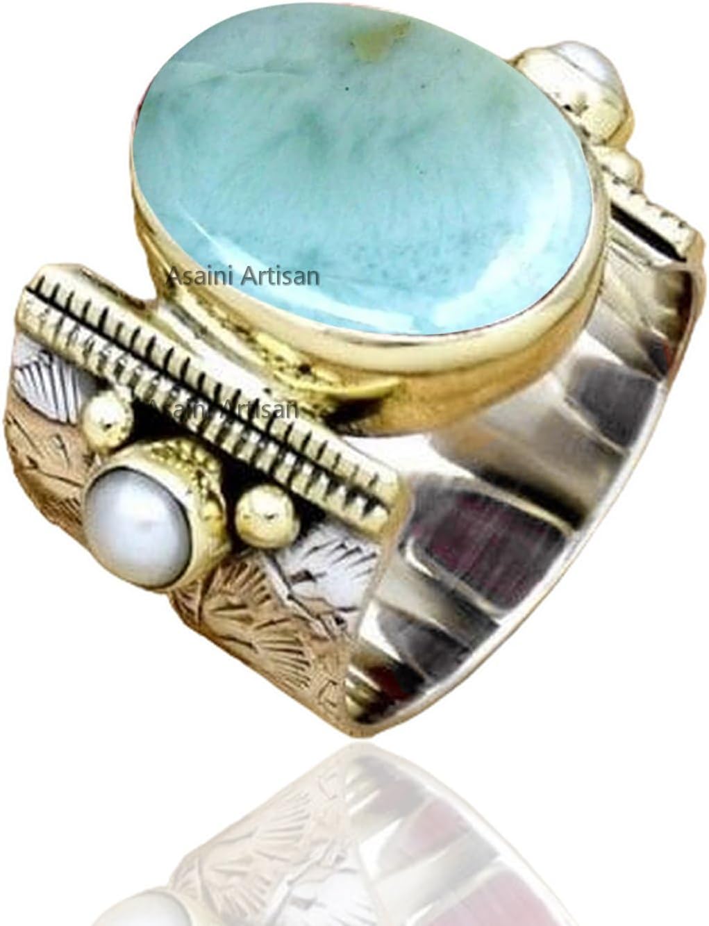 10x14MM Oval Gemstone Sterling Silver Ring with Pearl Accents