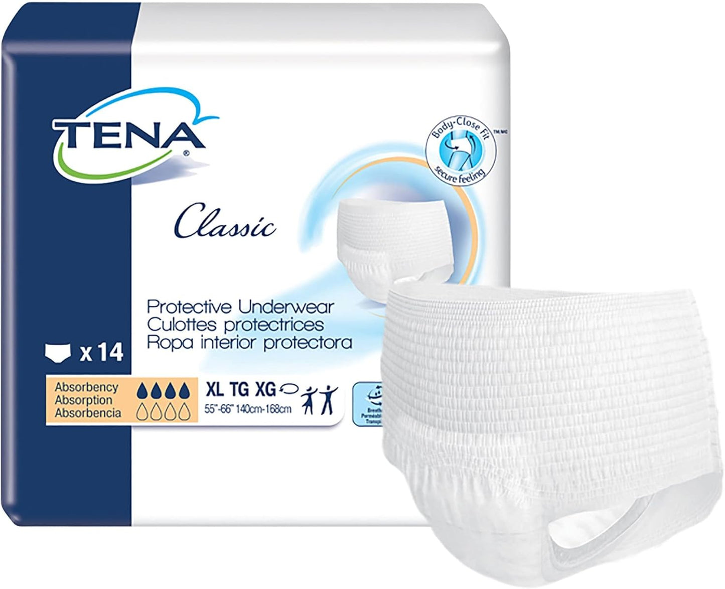 TENA Classic Underwear for Unisex, 56 Count, 55-66 Inch Size