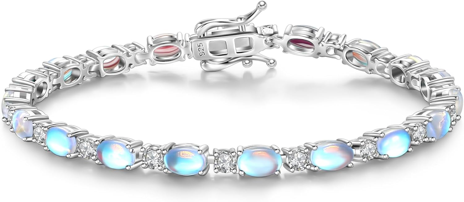 FANCIME Moonstone Tennis Bracelet in Sterling Silver for Women