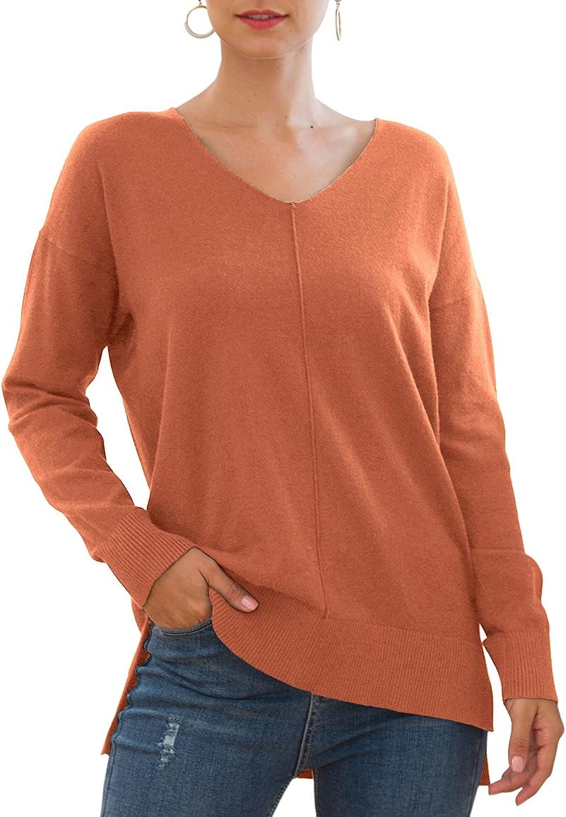 Jouica Women's Casual Lightweight V Neck Batwing Sleeve Sweater