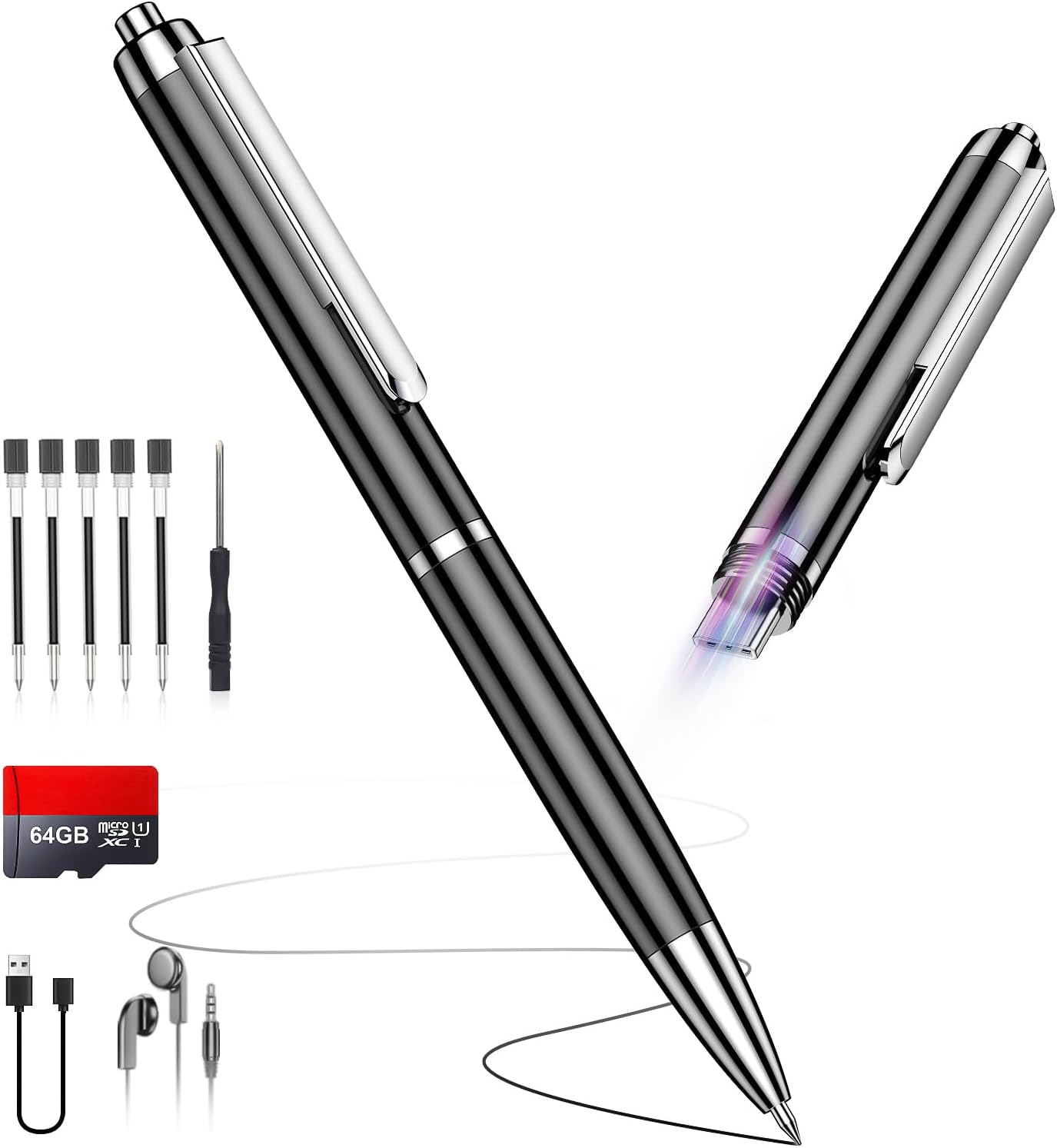 64GB Voice Recorder with AI Noise Reduction for Meetings & Lectures