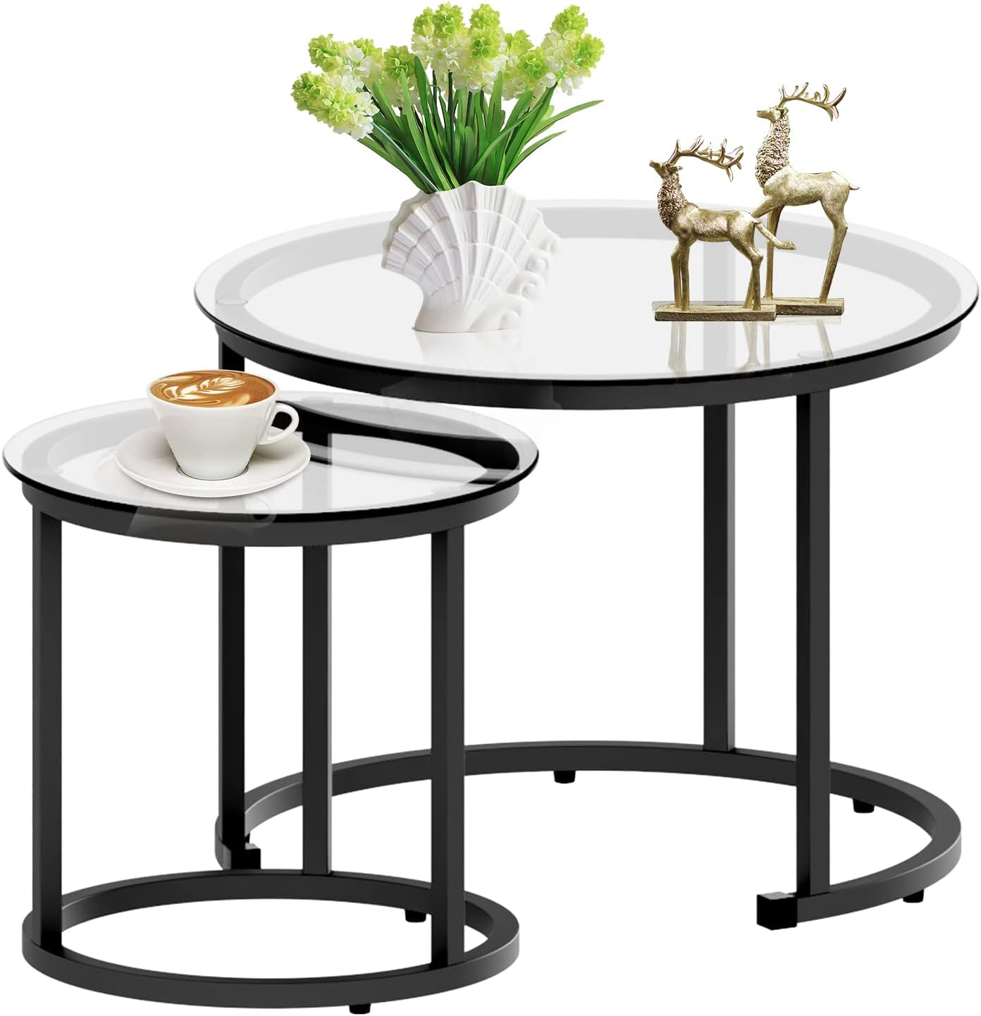 aboxoo Black Nesting Coffee Glass Table Set for Modern Living