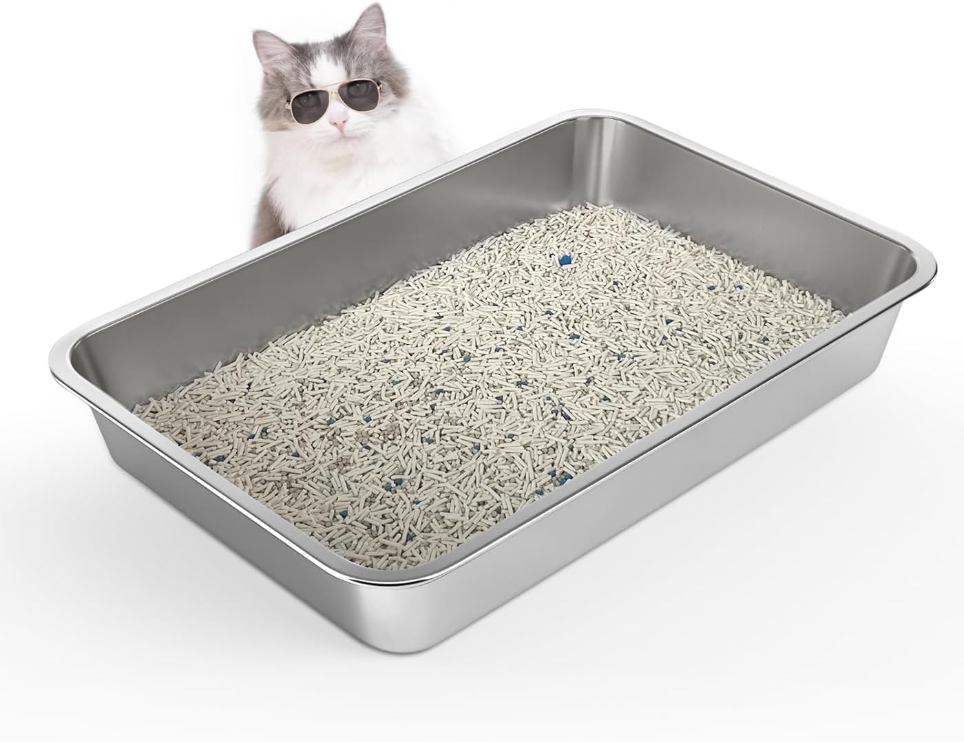 Extra Large Stainless Steel Cat Litter Box for Senior Cats