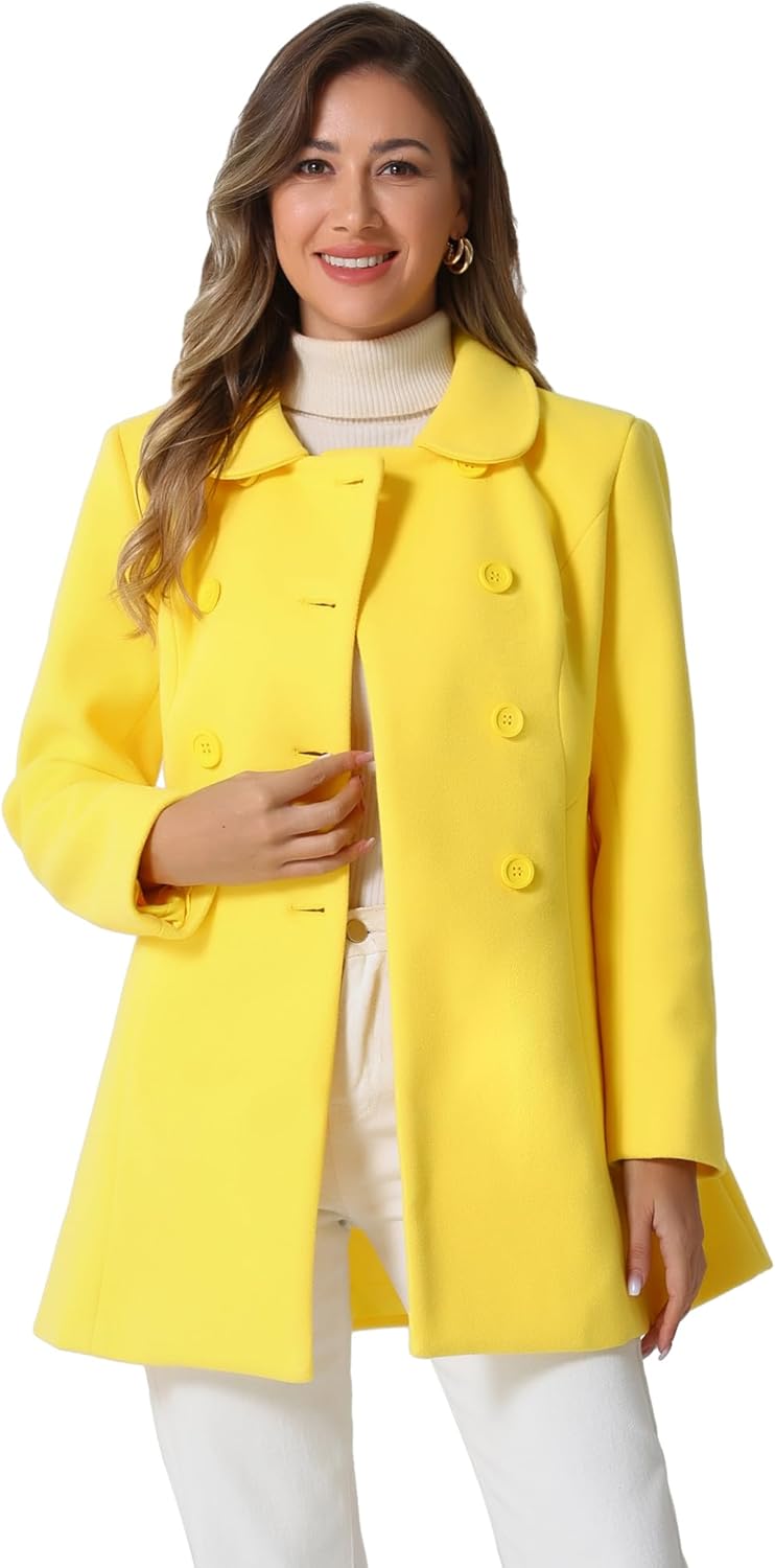 Allegra K Women's Peter Pan Collar Double Breasted Trench Coat