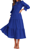 Women Casual Long Sleeve Crew Neck Boho Maxi Dress - Flowy A-Line