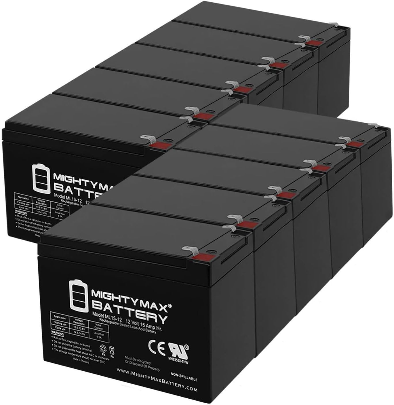 Mighty Max Battery ML15-12 Pack of 10 - Reliable SLA Power