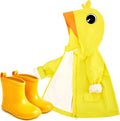 Toddler Raincoat and Rain Boots Set - Cute Duck Hoodie & Yellow Boots