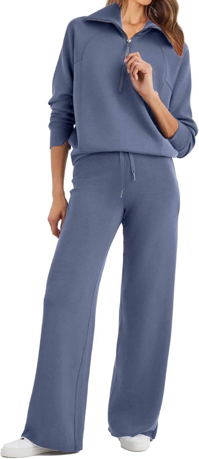 Glamaker Womens 2 Piece Outfits Oversized Half Zip Sweatshirt Set