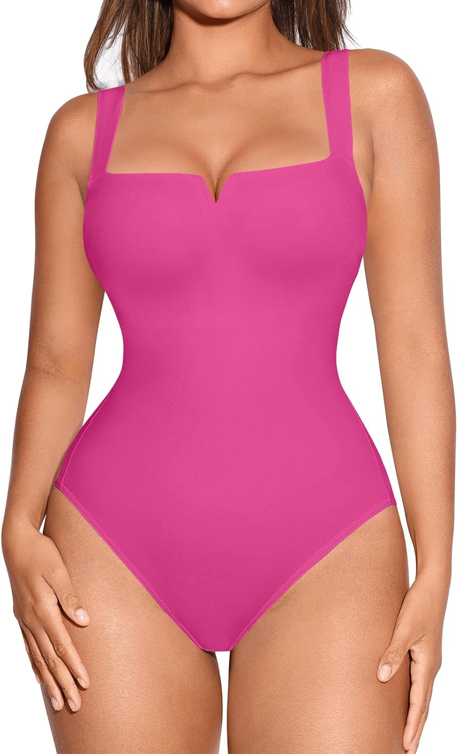 FeelinGirl Square Neck Bodysuit for Women with Tummy Control